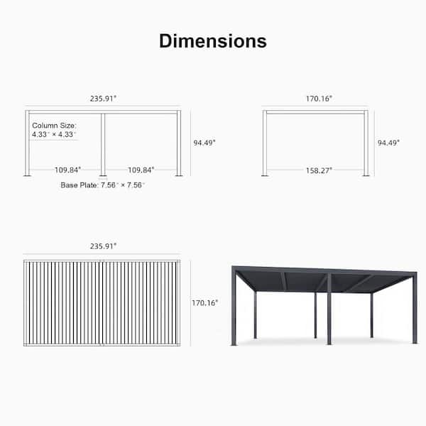 PURPLE LEAF 14 ft. x 20 ft. Gray Aluminum Frame Outdoor Hardtop