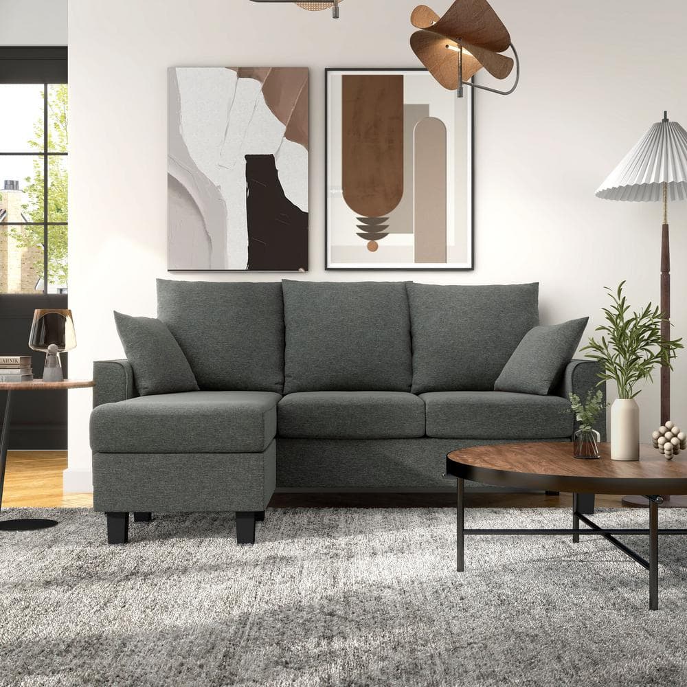 Tully 74 in. W Straight Arm 1-Piece Polyester L-Shaped Sectional Sofa in Da