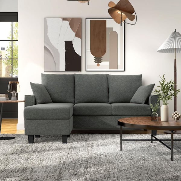 Unbranded Tully 74 in. W Straight Arm 1-Piece Polyester L-Shaped Sectional Sofa in Dark Gray