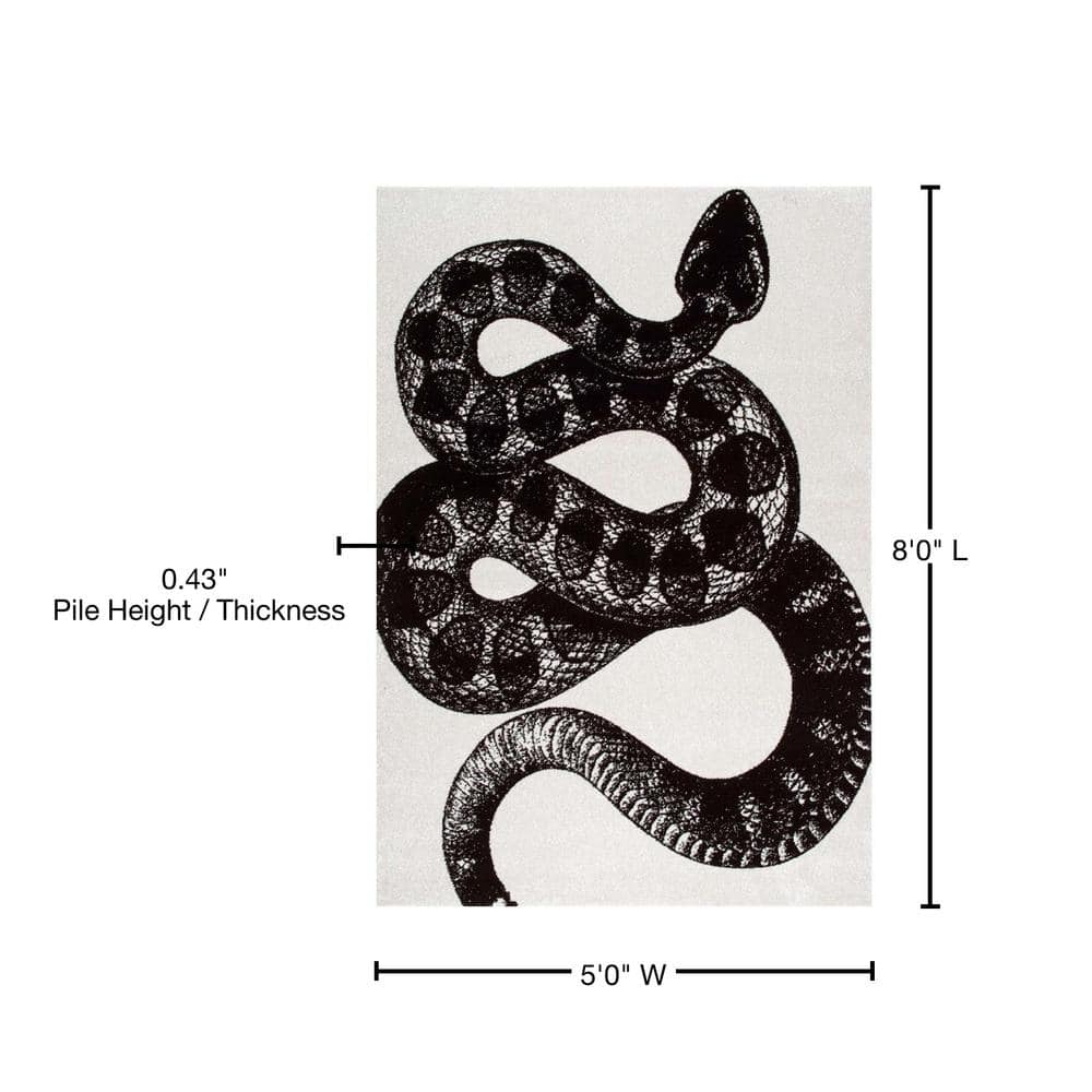 Serpentine Chic Black and White Synthetic Area Rug, 5' x 8'