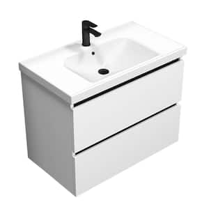 SKY 31.5 in. W x 17.72 in. D x 24.8 in. H Wall Mounted Bath Vanity in Glossy White  with Vanity Top Basin in White