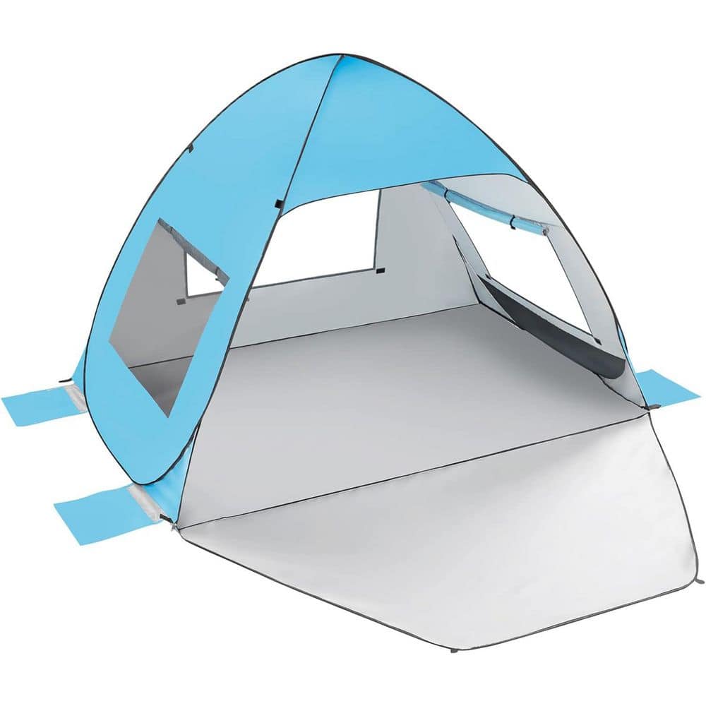 Phewnyzo 5 ft. x 4 ft. Silver Pop-Up Beach Tent with UV
