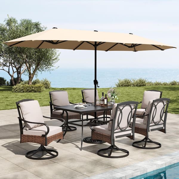 8 seat patio set with umbrella JARDINA Outdoor Wooden Dining for 8, 90.6