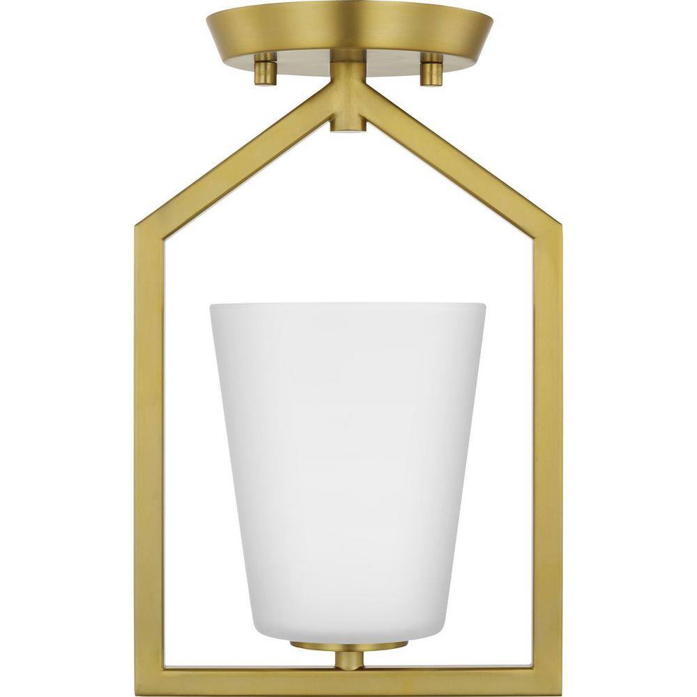 Brushed Gold and Glass Semi-Flush Mount Light