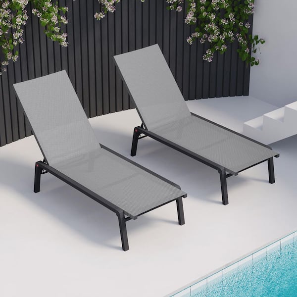 Aluminum Patio Chaise Lounge with 5-Postion Adjustable Backrest for Outdoor, Sun Tanning, 2-Pieces