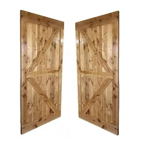 Double 42 in. x 84 in. Solid Core Clear Gloss Finish Alder Wood Bypass Sliding Barn Door with Hardware Kit