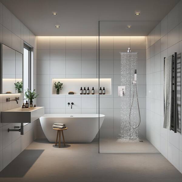 Zalerock Rainfall 1-Spray Square 12 in. Shower System Shower