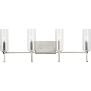 Elara 31.65 in. 4-Light Brushed Nickel New Traditional Vanity Light with Clear Glass Shades