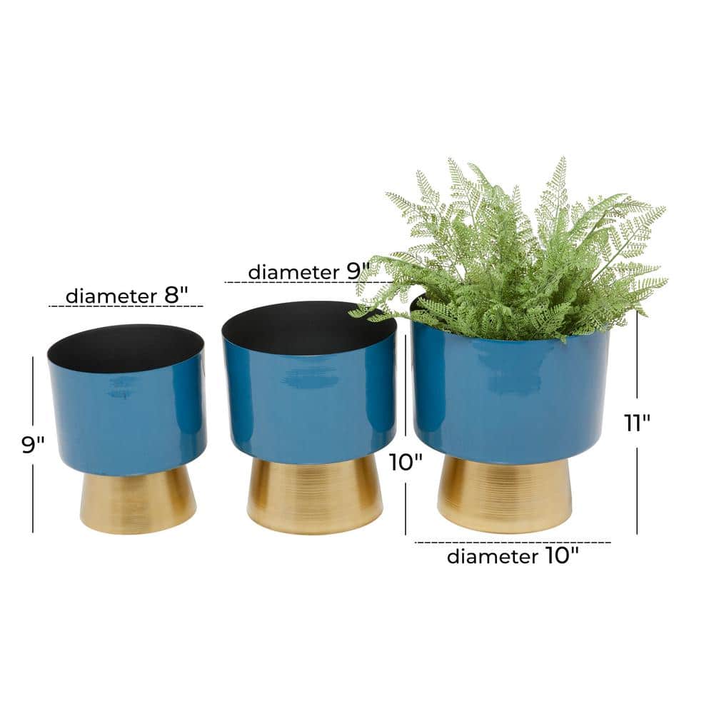 Elysian Blue & Gold Medium Metal Indoor Planter Set of 3