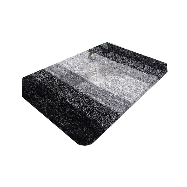36"x24" Black Stripe Microfiber Rectangular Shaggy Bath Rugs