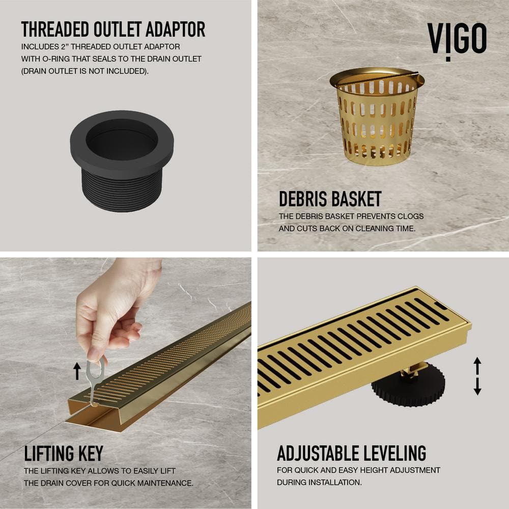 Elan 24" Matte Brushed Gold Linear Shower Drain