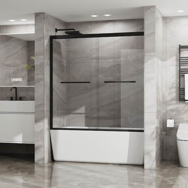 56 to 60 in.W x 58 in.H Framed Double Sliding Tub Door in Matte Black with 1/4 in.(6 mm) Tempered Clear Glass