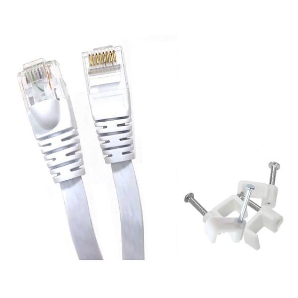Prooi paar moord Micro Connectors, Inc 100 ft. Flat Cat6 RJ45 UTP Ethernet Networking Cable  with 20 Cable Clips E08-100FL-W - The Home Depot