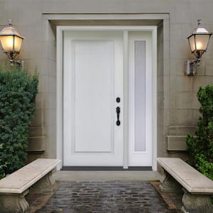 49 in. x 80 in. Element Series 1-Panel LHIS Primed White Steel Prehung Front Door with Single 10 in. Rain Glass Sidelite