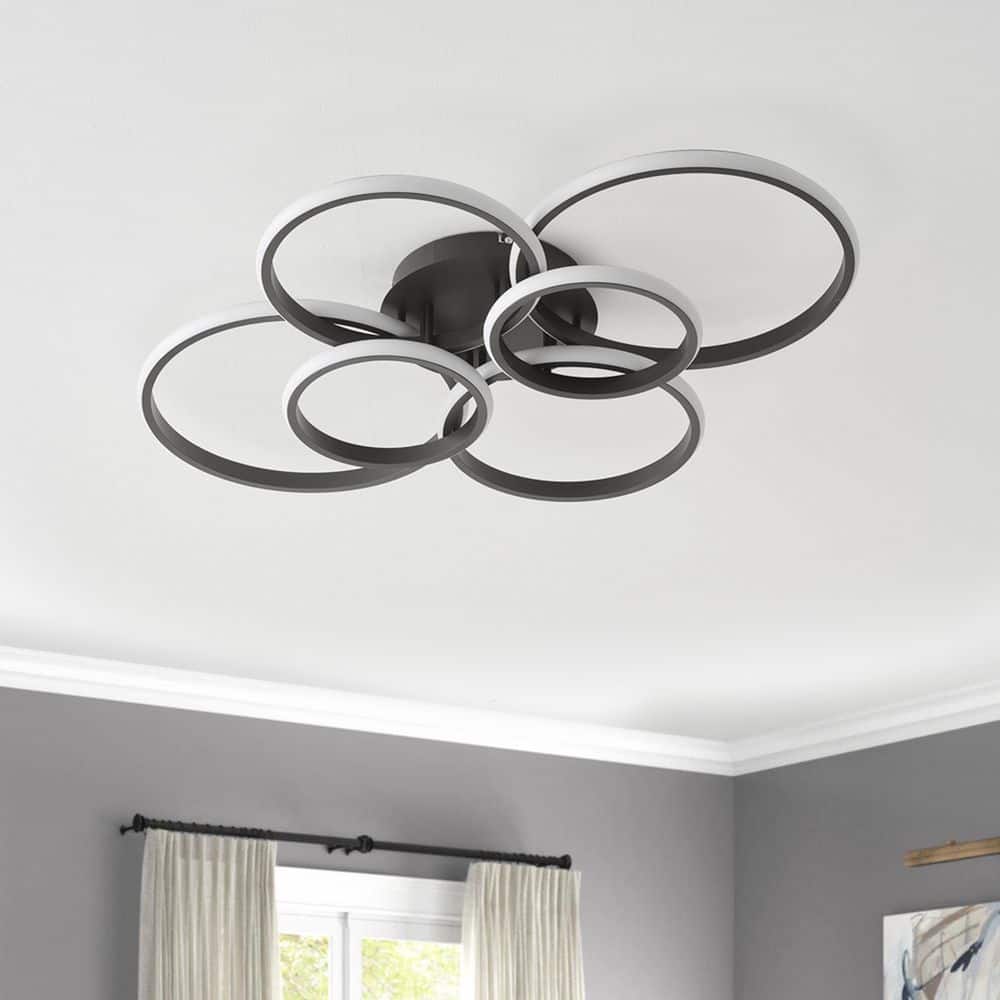 aiwen 31.49 in. 6-Light Modern Black 40-Watt Integrated LED Flush
