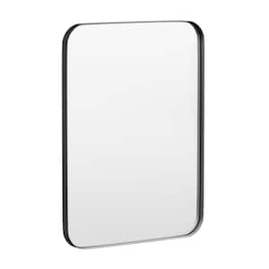 24 in. W x 32 in. H Tempered Glass Rectangular Framed Wall-Mounted Bathroom Vanity Mirror in Black