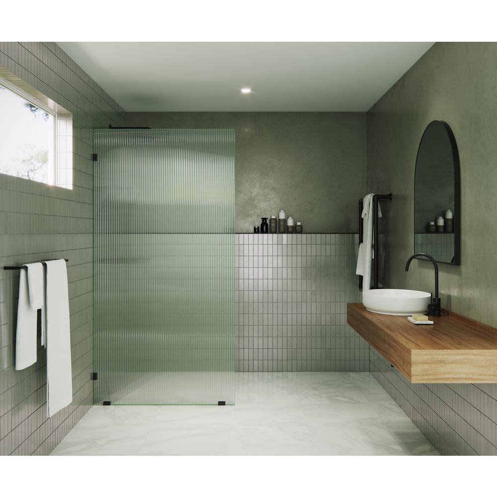 Gaia 38" x 78" Frameless Fluted Glass Shower Panel with Matte Black Hardware