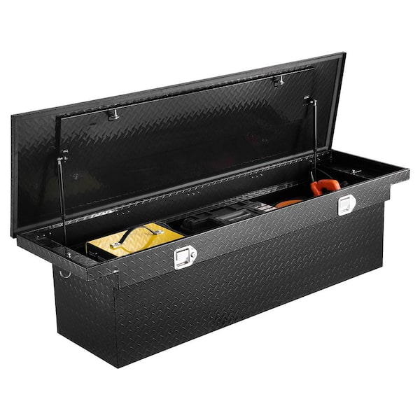Crossover Truck Tool Box, 72x20x14 In., Heavy Duty Aluminum Toolbox with Diamond Texture, with Lock, Keys, Black