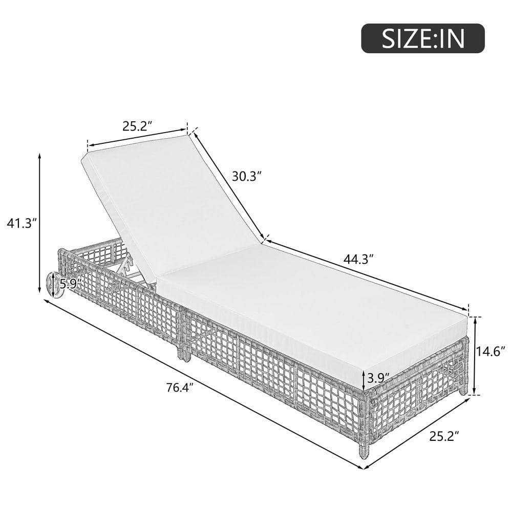Dimension diagram of the chaise lounge showing length, width, and height.