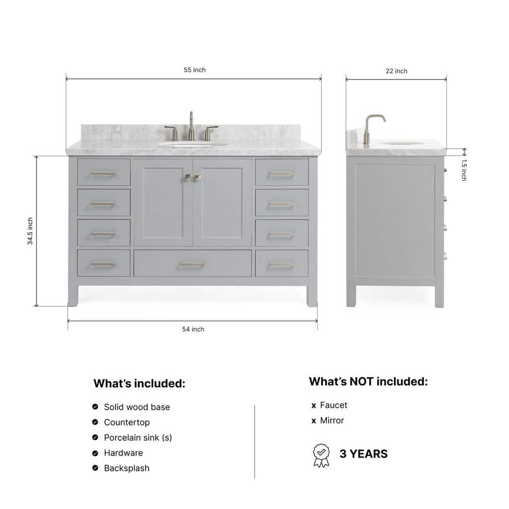 Cambridge 55" Gray Marble Single Basin Vanity Set