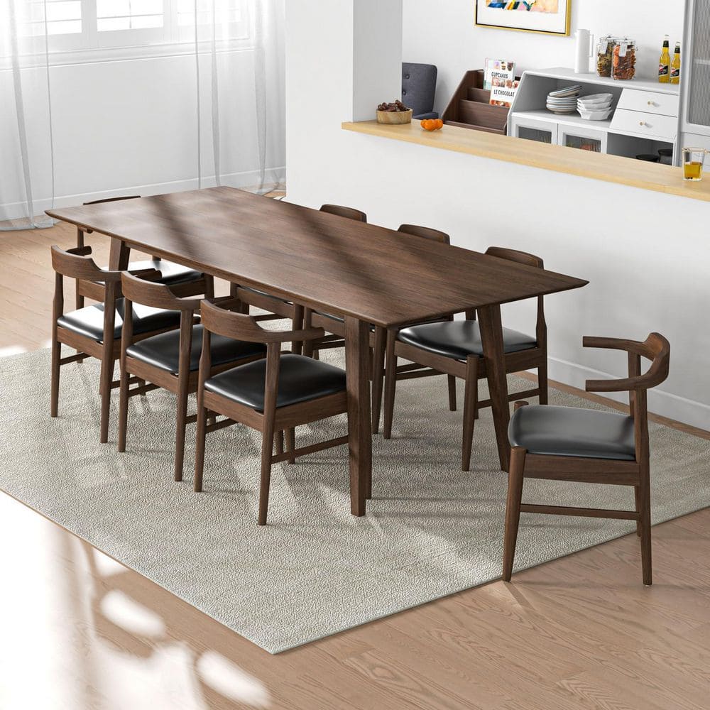 Walnut Brown Mid-Century Modern Rectangular Dining Table