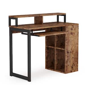 Cassey 42.5 in.Rustic Brown Wood Computer Desk with Push-Pull Keyboard Tray and 4-Cube Shelves