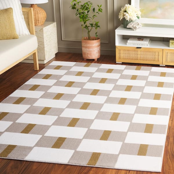 Groove 9 ft. x 12 ft. Ivory/Gold Geometric Checkered Area Rug