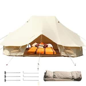 Bell Tent 19.7 ft. x 13.1 ft. x 9.8 ft. Yurt Beige Canvas Tent Cotton Glamping Tents 8-12 Person Season Tent Blade Span