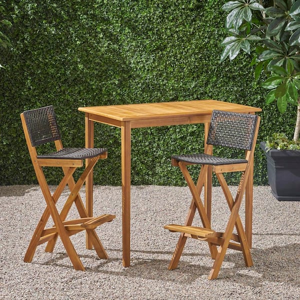 Noble House Polaris Natural 3-Piece Wood Rectangle 41 in. Outdoor Serving Bar Set