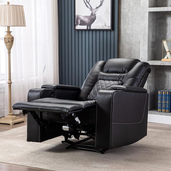Denver Genuine Leather Power Recliner with Power Headrest - Charcoal
