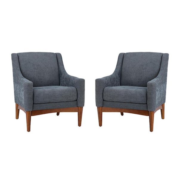 JAYDEN CREATION Gerard Charcoal Armchair with Solid Wood Legs Set of 2
