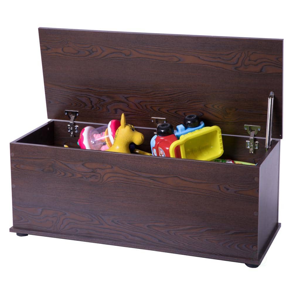 Brown MDF Wooden Toy Storage Box with Soft Closure Lid