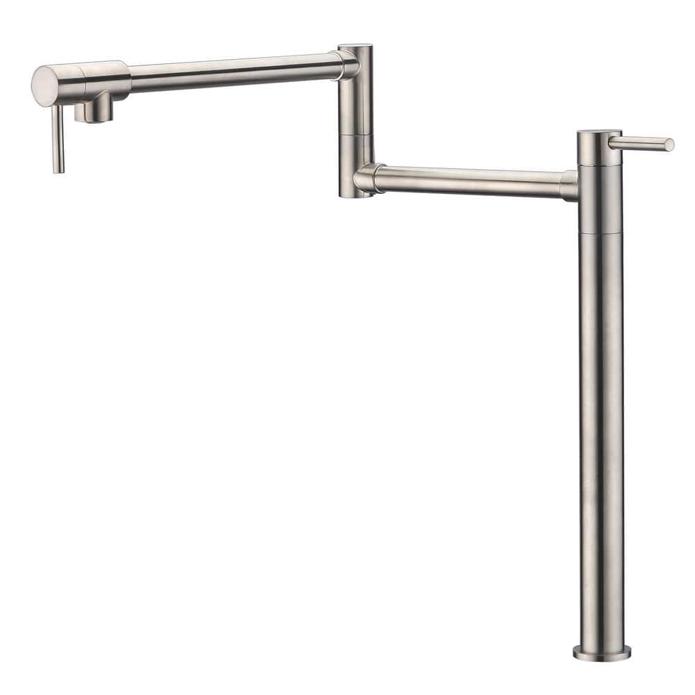 SUMERAIN Modern Deck Mount HighArc Pot Filler with Gooseneck in Brushed Nickel S6115NHD The