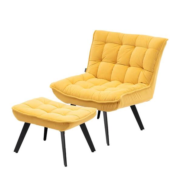 Jasmoder Yellow Modern Soft Velvet Large Width Accent Chair With Ottoman For Home Living Room Office W52724852 Jasmoder Yellow Modern Soft Velvet, Large Accent Chair With Ottoman