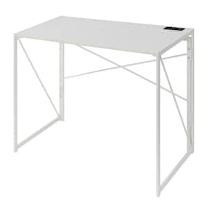 Xtra 39.5 in. Rectangle White Folding Computer Desk with Charging Station