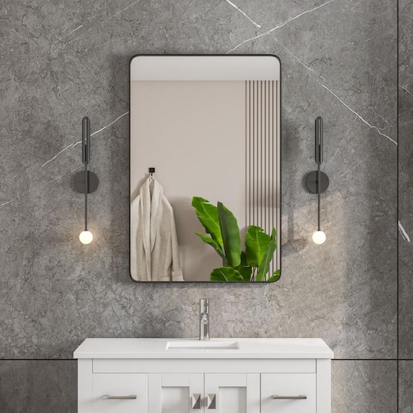 Harmony 24 in. H x 36 in. W Rectangle Metal Framed Wall-Mounted Bathroom Vanity Mirror in Black