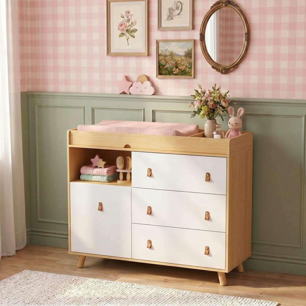 brown kids dresser Ellis 52" Hazelnut Brown Wood Wide 6-Drawer Kids Dresser