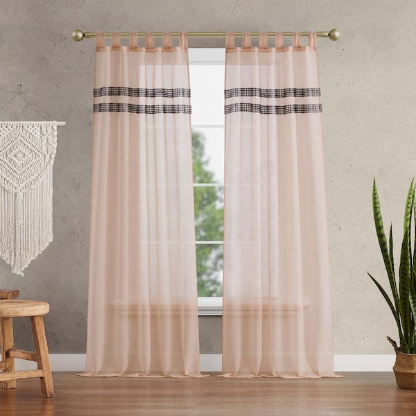 Jessica Simpson Milly Bling 38 in. W x 84 in. L Faux Linen Sheer Tab Top Tiebacks Curtain in Blush Pink (2-Panels and 2-Tiebacks)