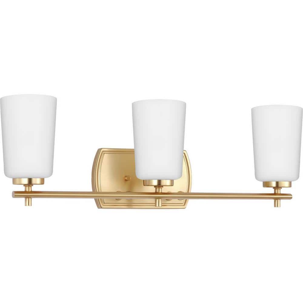 Adley 3-Light Satin Brass Vanity Light with Opal Glass Shades