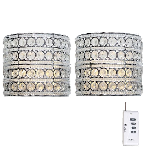 River of Goods 9.25 in. Set of 2 Silver Crystal Glam Doll Integrated LED Sconce