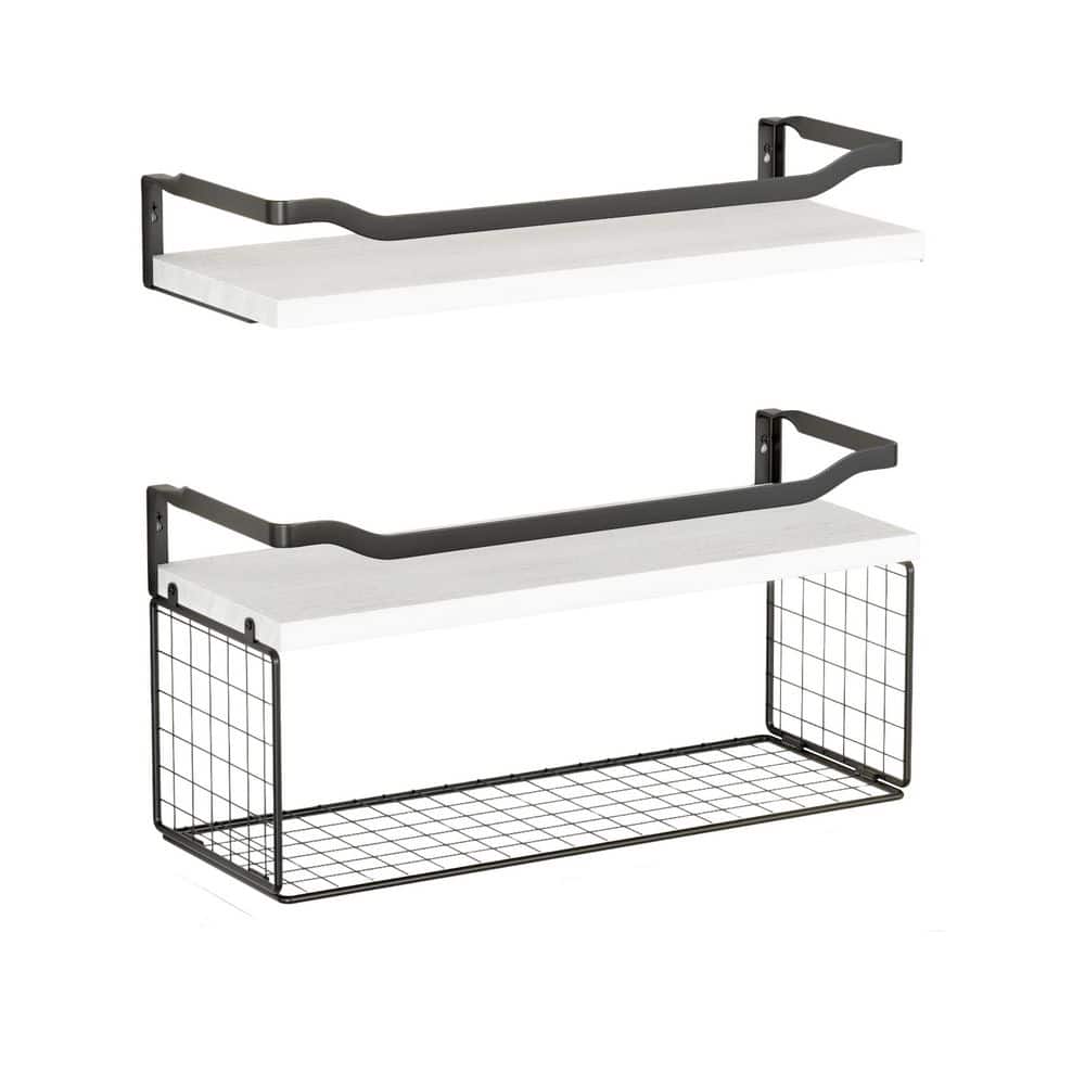 15.7 in. W x 5.5 in. H x 6 in. D Floating Wall Shelves with Wire Basket and Metal Guardrail, Over Toilet Storage, White price history on PriceWatchPro