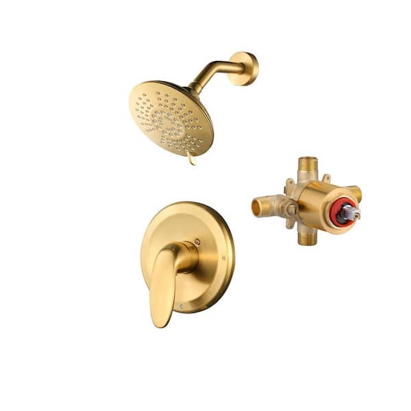 Single Handle 5-Spray Patterns Shower Faucet with 1.8 GPM with High Pressure Shower Head in Brushed Gold