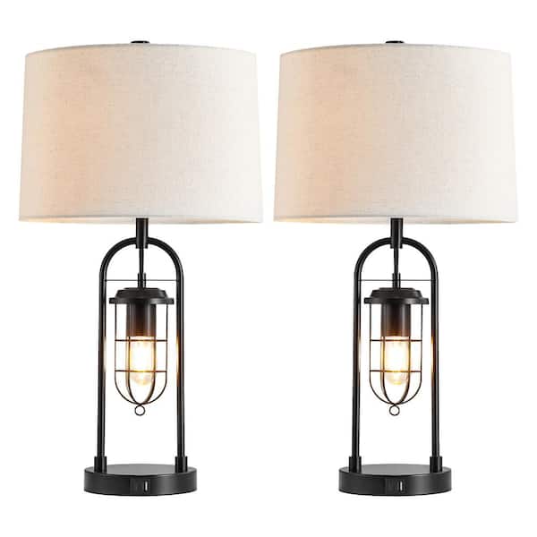 26 in. Industrial Blackened Bronze Table Lamp with USB Ports (Set of 2)