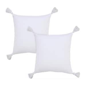 Sonia White Tasseled 100% Cotton 20 in. x 20 in. Indoor Throw Pillow (Set of 2)