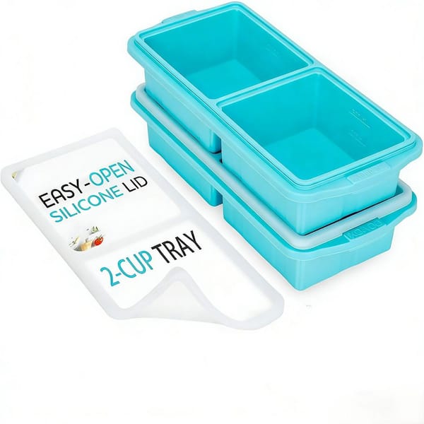 Wudkey 2-Pack Silicone Freezer Tray with Lid-Leak-Proof Soup Meal Container  Ice Cube Tray makes 4 Perfect 1 cup Portions Cubes FP8W95_8 - The Home Depot