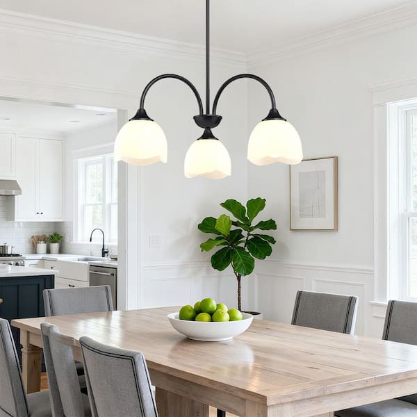 3-Light 24 in. Black Modern Down Shaded Dimmable Chandeliers Dining Kitchen Ceiling Lights Foyer Bedroom Lighting