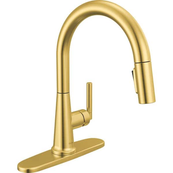 Foundations Design Series Modern Single Handle Pull Down Sprayer Kitchen Faucet in Brushed Gold