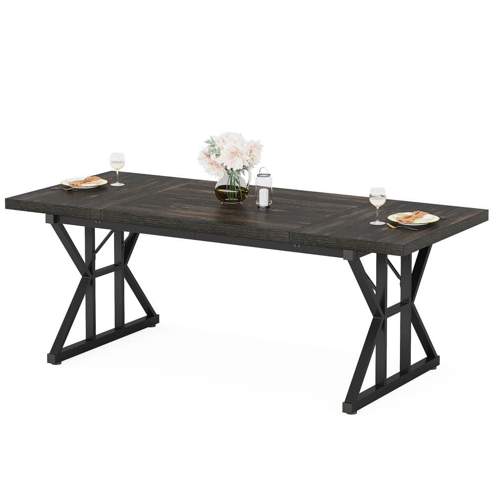 BYBLIGHT Roesler Black Wood 70.86 in. W. 4-Legs Long Dining BYBLIGHT Roesler Black Wood 70.86 in. W. 4-Legs Long Dining
