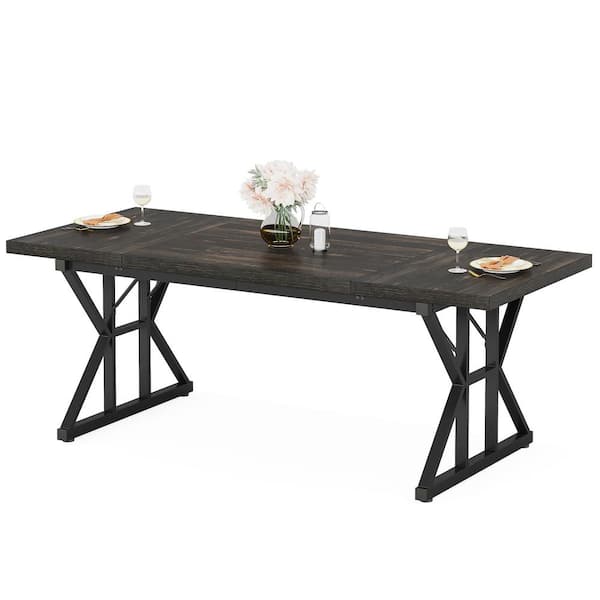 BYBLIGHT Roesler Black Wood 70.86 in. W. 4-Legs Long Dining Table Seats 6-8-Living Room, Dining Room