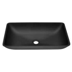 22 in. Glass Vessel Bathroom Sink with Faucet in Black